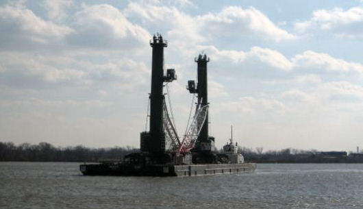 Barge loaded with Liebherr cranes