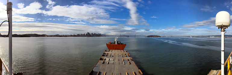 SF drydock transport on Tern - Panoramic view SF Bay