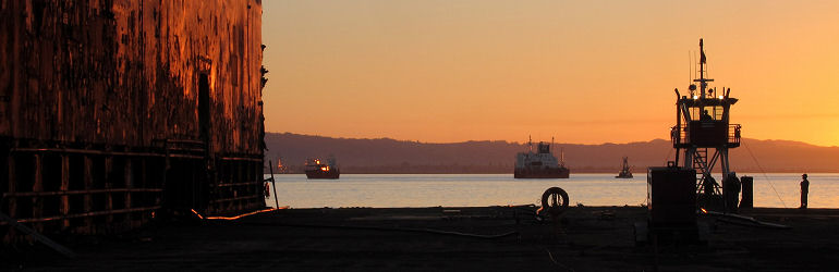 SF drydock transport on Tern - Sunrise over the submersed Tern